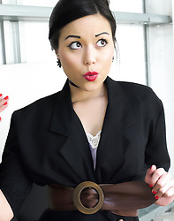 Secretary in stockings and sexy lingerie teases you as she strips in office. - Photo #6