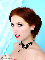 Heavenly redhead in satin lingerie and stockings enjoys a bubble wash. - Photo #19