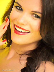 Pretty brunette tourist strips from her shorts and summer top. - Photo #18