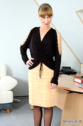 Hot secretary in black pantyhose rubbing cunt in office - Photo #15