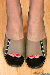 Curly babe revealing her wild side while posing in her lacy tights on couch - Photo #2