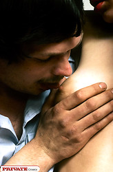 Classic hot brunette gets a pearl necklace from horny man - Photo #1