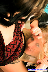 Lesbian secretary babes in silky pantyhose fulfilling their nylon fantasies - Photo #8