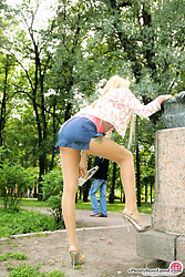Playful chick and the idea of showing off her pretty pussy through the pantyhose doesn’t bother her a bit. - Photo #13