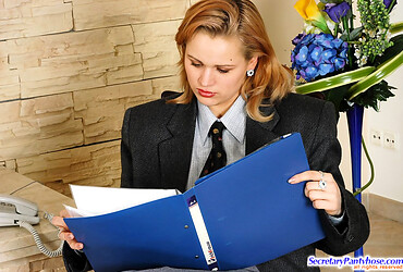 Lustful secretary babes petting each other without putting off their tights - Photo #2