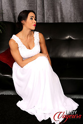 Busty bride Angelina teases off her lace while watching some creep jack his cock - Photo #6