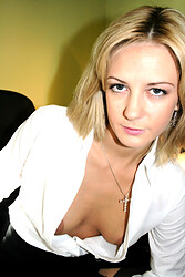 Laurita's work clothes hit the floor as she slips those panties right off, ready to play with her slick bare slit - Photo #4