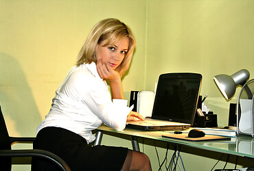 Laurita's work clothes hit the floor as she slips those panties right off, ready to play with her slick bare slit - Photo #6