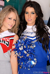 Cheerleaders Candice Collyer and Fiona G strip down in the locker room together. - Photo #7
