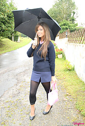 College cutie Samantha ditches her bra under that umbrella - Photo #2