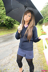 College cutie Samantha ditches her bra under that umbrella - Photo #3