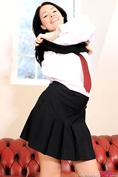 Ava's sweet schoolgirl skirt comes sliding down, flashing that plump young ass - Photo #15