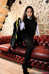 Carla Brown peels that schoolgirl uniform right off, leaving just those sexy pantyhose wrapped tight over her wet little panties - Photo #10