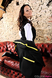 Carla Brown peels that schoolgirl uniform right off, leaving just those sexy pantyhose wrapped tight over her wet little panties - Photo #11