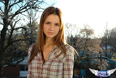 Fresh-faced Amy strips down to her red plaid panties, posing like an amateur cowgirl in her dorm room. - Photo #2