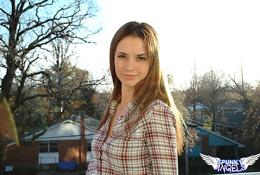 Fresh-faced Amy strips down to her red plaid panties, posing like an amateur cowgirl in her dorm room. - Photo #4