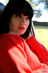 Brunette hottie Natahlia Steel peels that outfit off right there in the backseat, flashing those big natural tits for anyone who might be watching - Photo #1