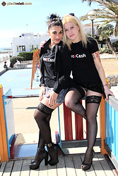 Chiara wiggles her toes in sheer nylons while stretching long Italian legs across silk sheets - Photo #6
