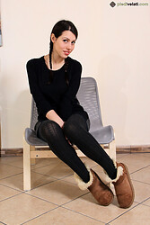 Petra stretches those toned legs and peels down her nylon pantyhose - Photo #5