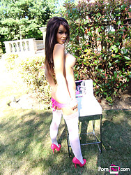 Hot UK girlGemma Massey shakes that dress off and struts her stuff with those juicy fake tits bouncing free. - Photo #14