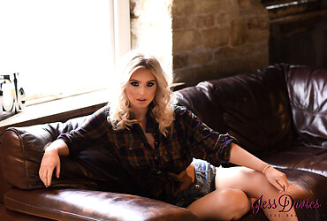 Jess Davies - White See Through Bras & Denim Shorts - Photo #1