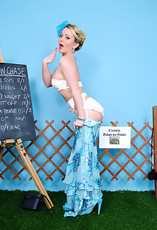 Saucy blonde enjoys a naughty day at the races.