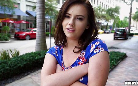 Shy Brunette Flashes Pussy